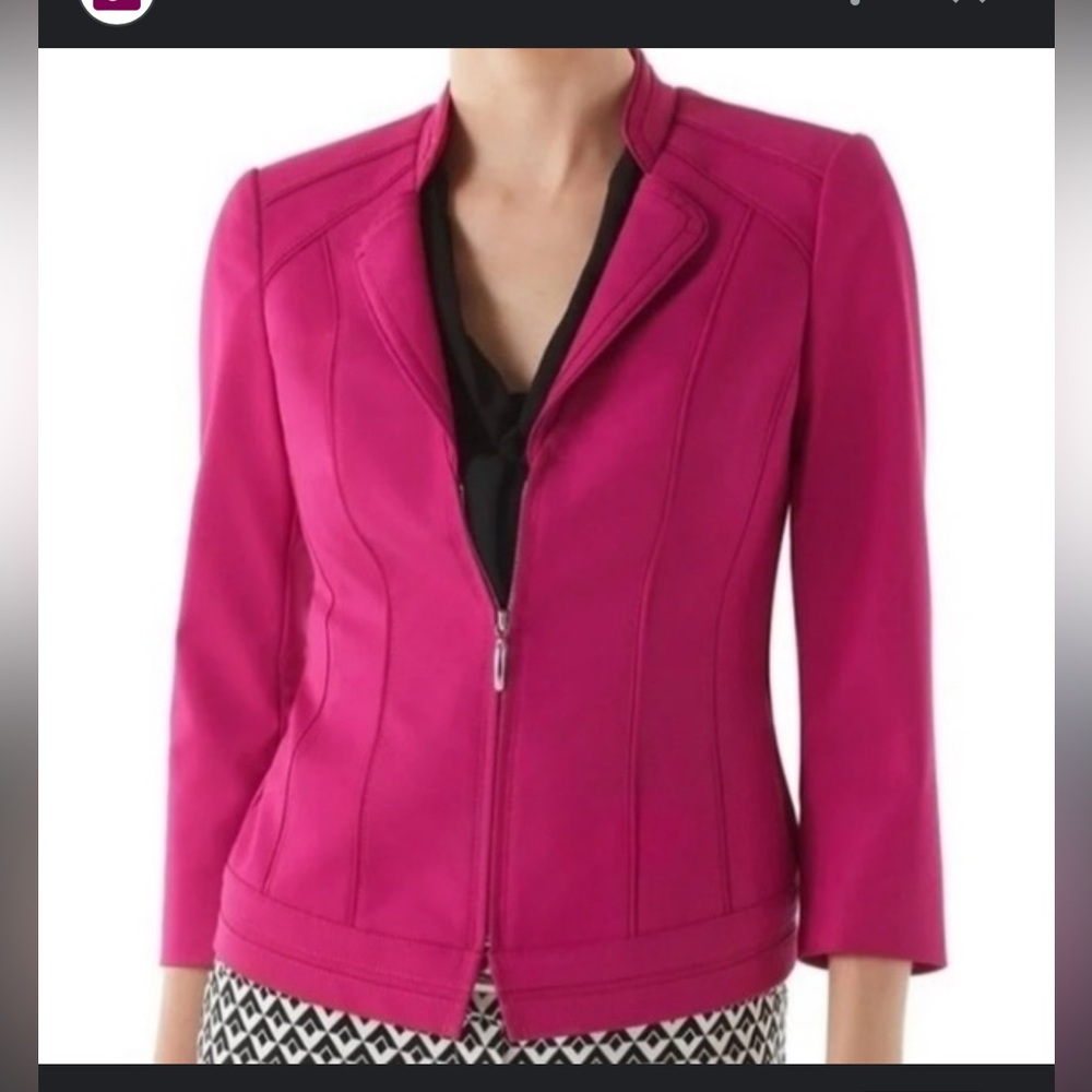 WHBM BLAZER JACKET HOT PINK 3/4 SLEEVES STRETCH SILVER ZIPPER SIZE 8 MEDIUM - Picture 5 of 16